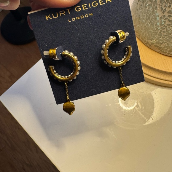 Kurt Geiger Gold and Black Crescent Earrings - Picture 2 of 6